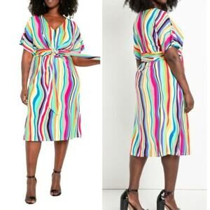 Eloquii Wrap Around Midi Dress Liquid Rainbow Plus Size 18 NEW